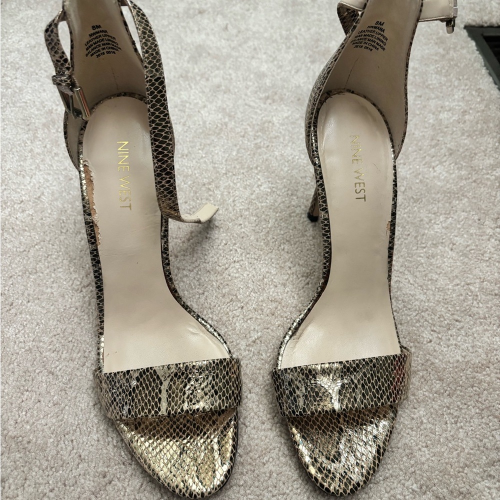 Nine West Gold and Black Snakeskin Sandals